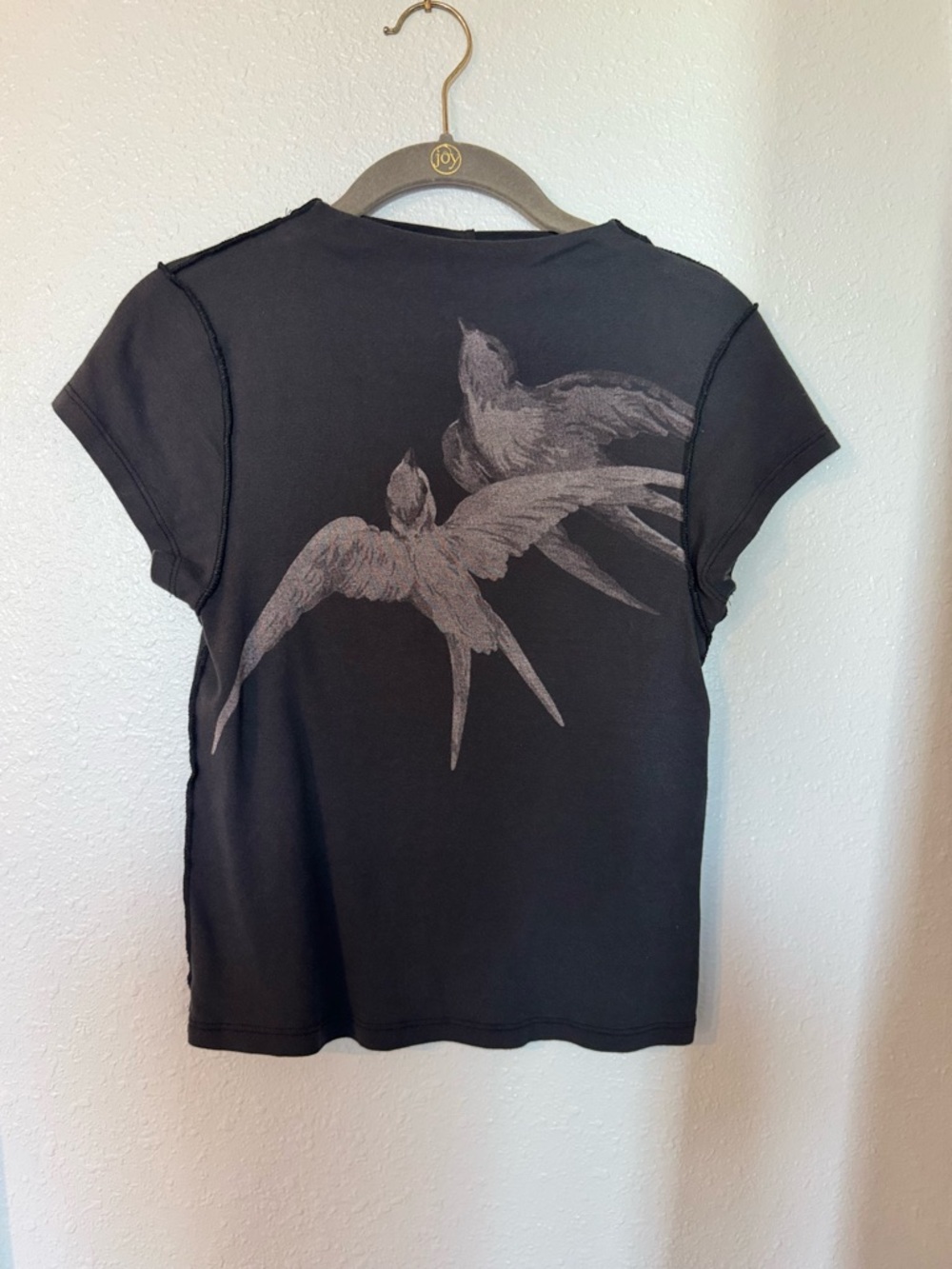 Free People Muted Black Tee with Bird Graphic